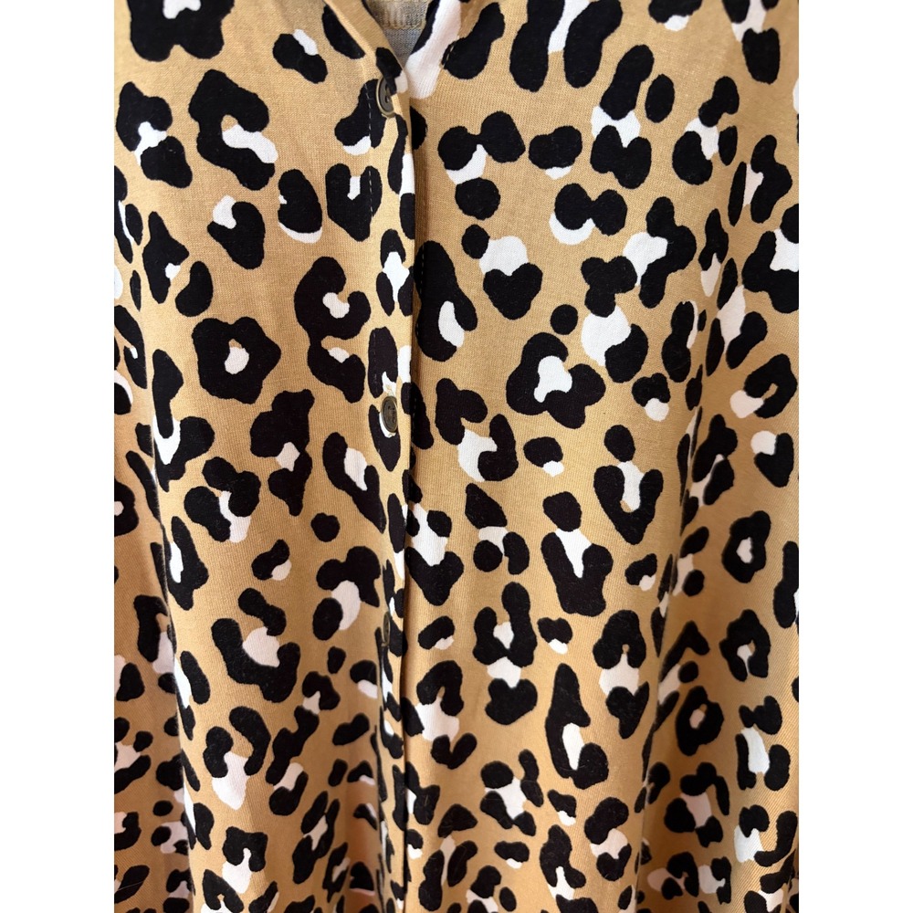 Kim Rogers Tunic Top Womens L Tan Leopard Animal Print Button Front Long Sleeve - Picture 3 of 4